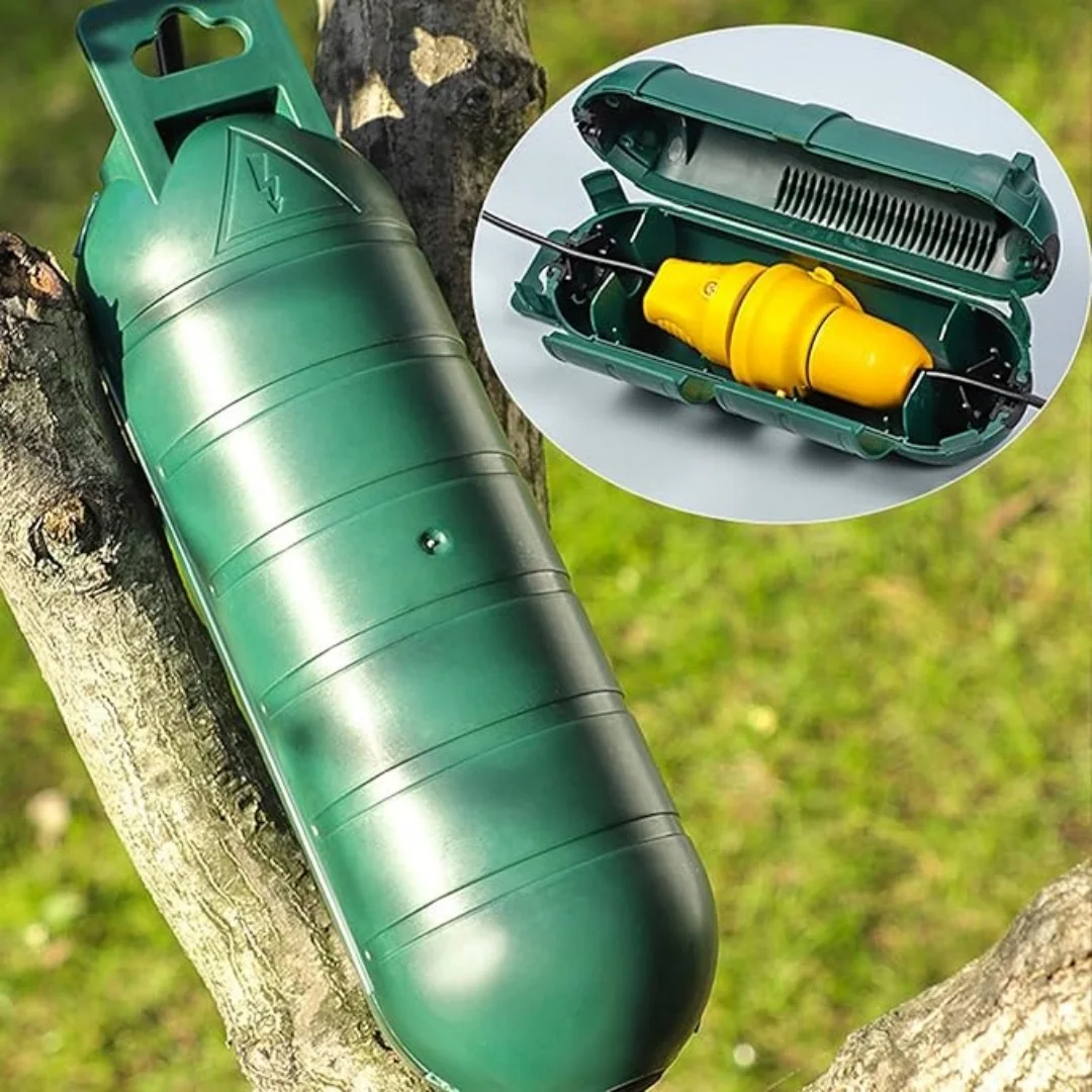 1 Pack Extension Cord Protective Cover Set (Green) | Indoor Outdoor Water-Resistant Holder for Holiday String Lights, Plugs and Wires | Capsule Shaped Protector with Large Compartment