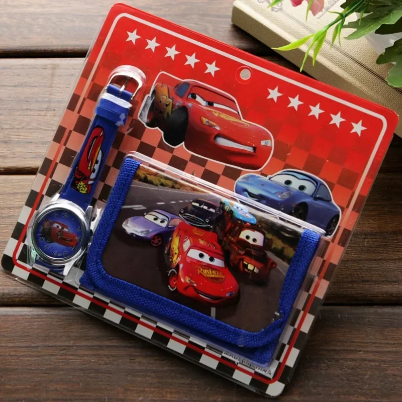 New Children Cartoon Wallet Watch Set Lovely Car Story Watches Girl Boy Birthday Gifts Quartz Watch Kids Leather Students Clock