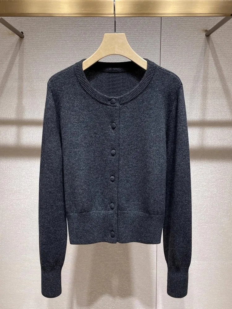 Women Casual Autumn Knitted Cardigan O Neck Long Sleeve Solid Color Single Breasted Sweater Tops Office Ladies Fashion Knitwear