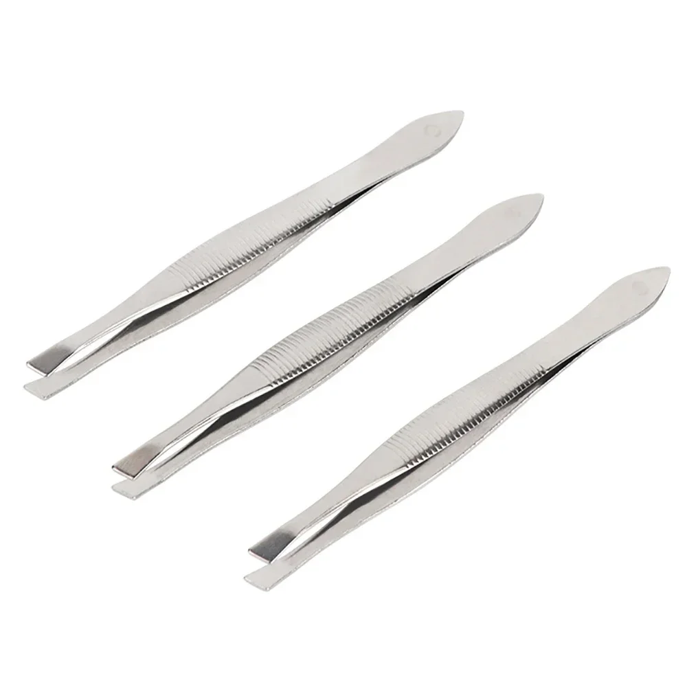 2pcs Portable Stainless Steel Eyebrow Tweezer Eyebrow Trimmer Shaper Facial Hair Remover Puller Slanted Tip Makeup Beauty Tools