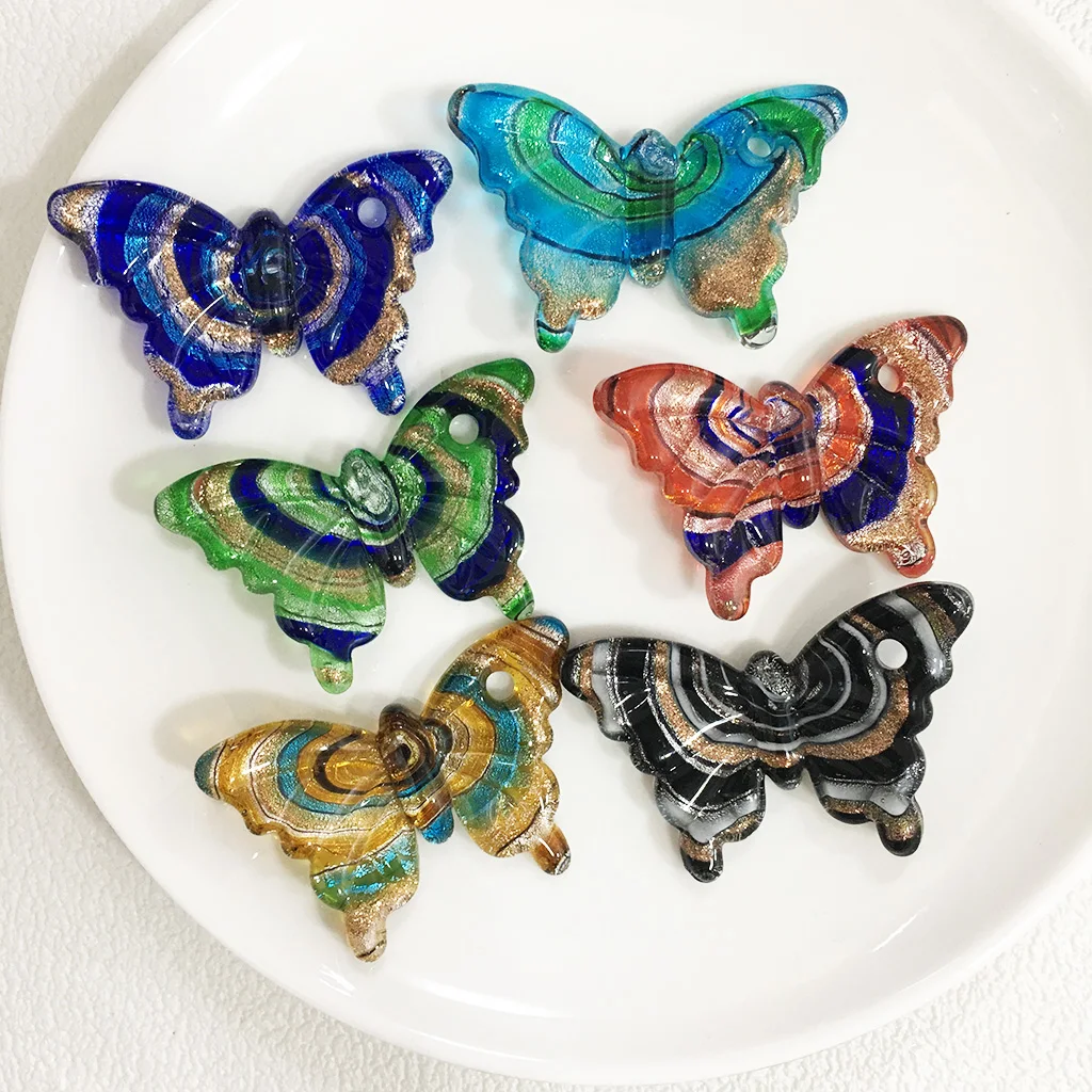 

6PCS Blue Butterfly Pendant Necklace For Women Muran Lampwork Crystal Red Lobster Glass Free Shipping Colorful Gift Christmas
