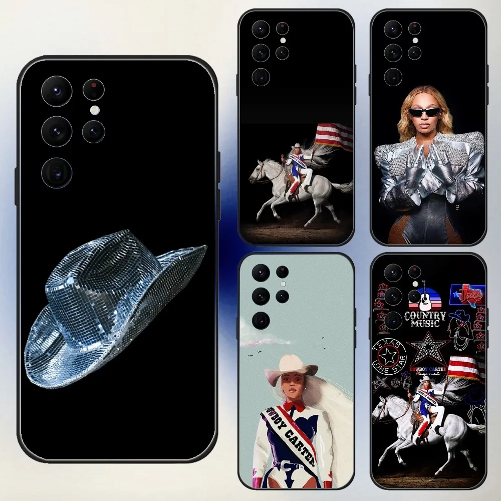 Singer B-Beyonce Cowboy Carter Phone Case For Samsung S24,23,22,30,21,10,9,Ultra,Plus,Lite,FE,5G Black Soft Case