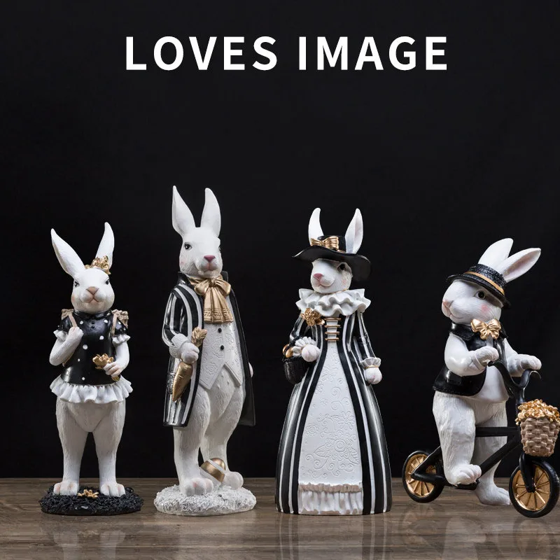 

European Resin Cute Rabbit Statue Ornaments Home Livingroom Table Figurines Crafts Office Decoration Birthday Gifts