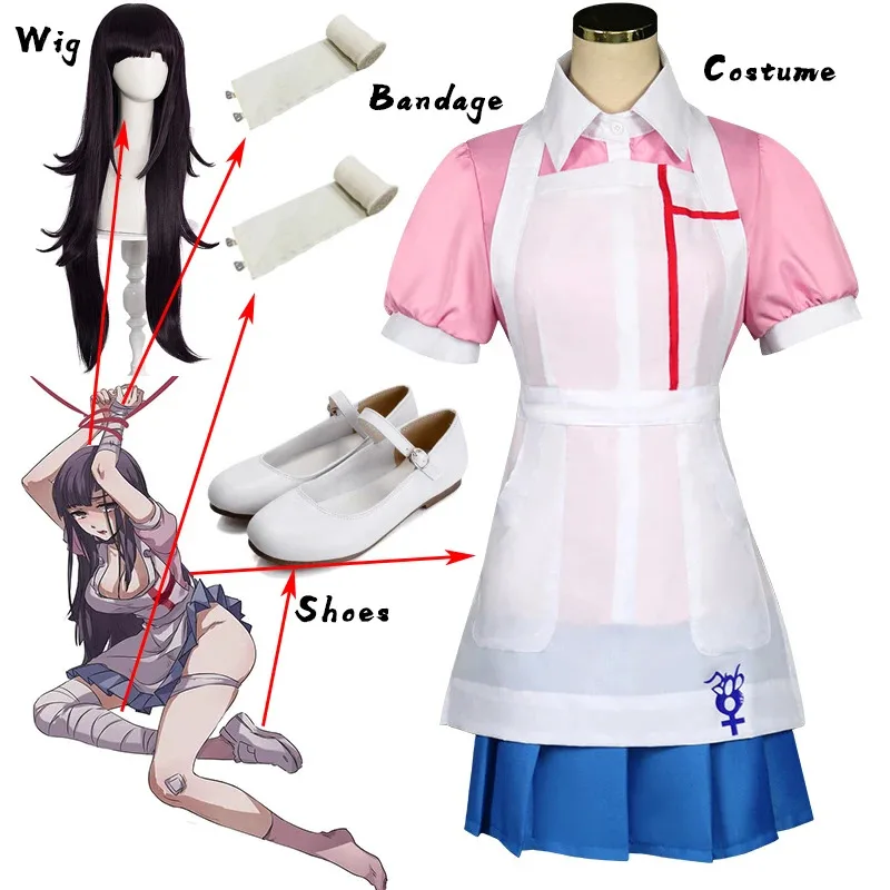 Kostum Cosplay Anime Danganronpa Mikan Tsumiki Kostum Cosplay Wanita Seragam Pakaian Pelaut Gaun Karnaval Halloween Dibuat Sesuai Pesanan