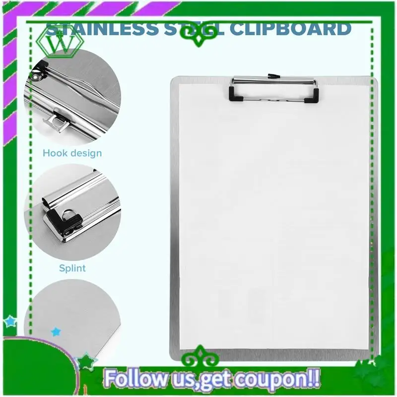 

Reliable-Metal Clipboard Folder A4 Stainless Steel Clip Board Bill Storage Folder Writing File Board Menu Splint For Business