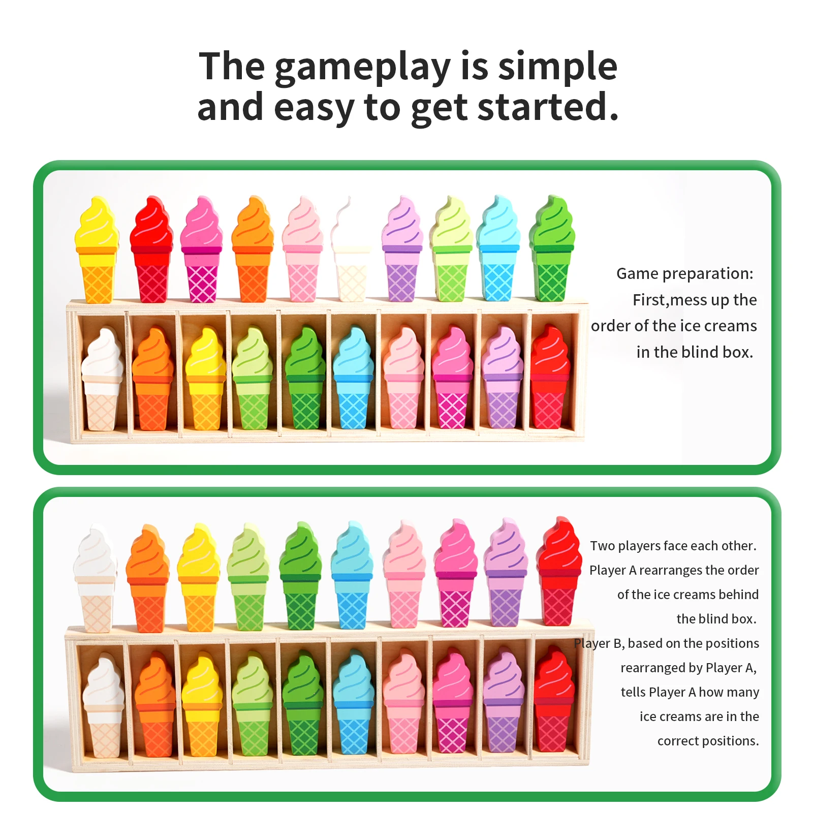 الإبداعية الآيس كريم مطابقة لعبة تفاعلية الذاكرة الدماغ التدريب اللون الإدراك تعلم ألعاب تعليمية للأطفال بنين بنات