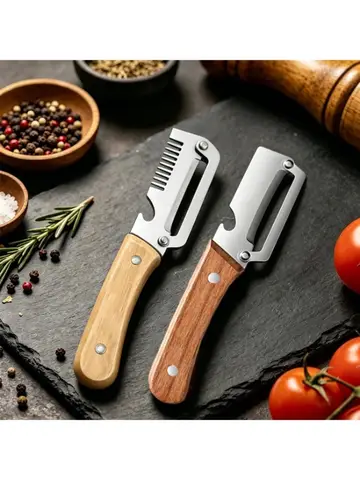 Kitchen Peeler Stainless Steel Vegetable Peeler with Wooden Handle for Peeling and Slicing Fruits and Vegetables Kitchen Tool
