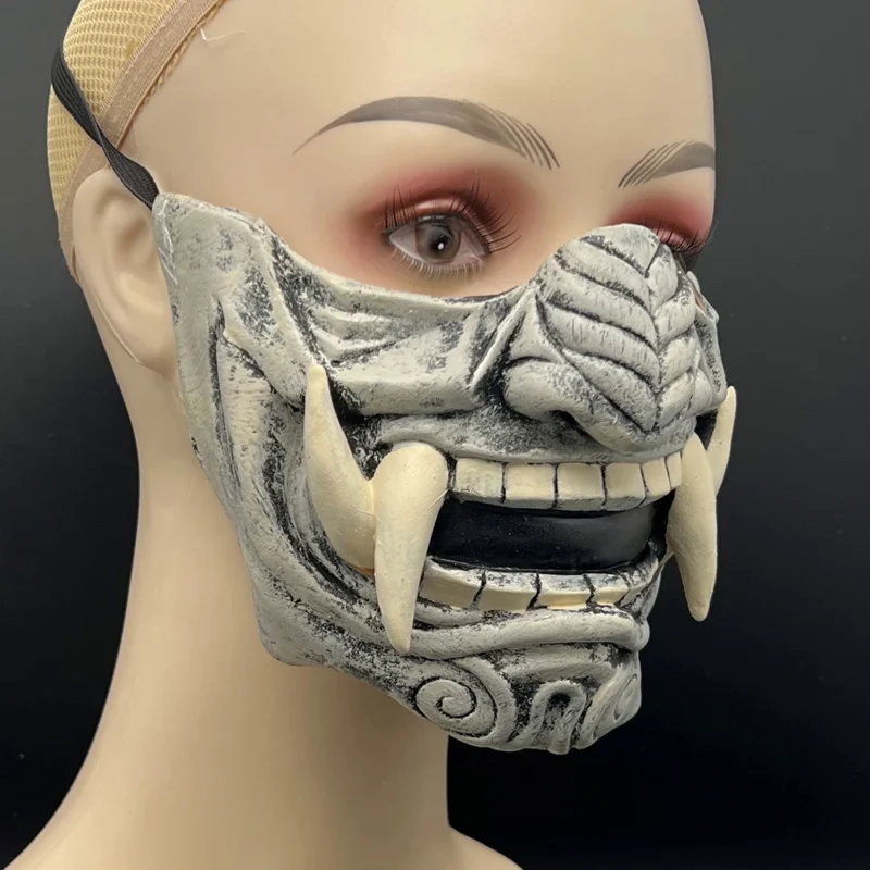 قناع نصف وجه ياباني من اللاتكس الناعم ، لعبة حفلة الهالوين ، الشيطان اوني ساموراي ، براجنا ، هانيا نوح كابوكي ، الكبار