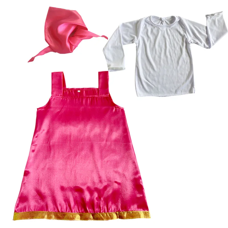 Cartoon Halloween Masha Cosplay Costume Outfit for Girls Pink Dresses Tshirt Head Scarf Cosplay Cartoon Skirt Set image 2