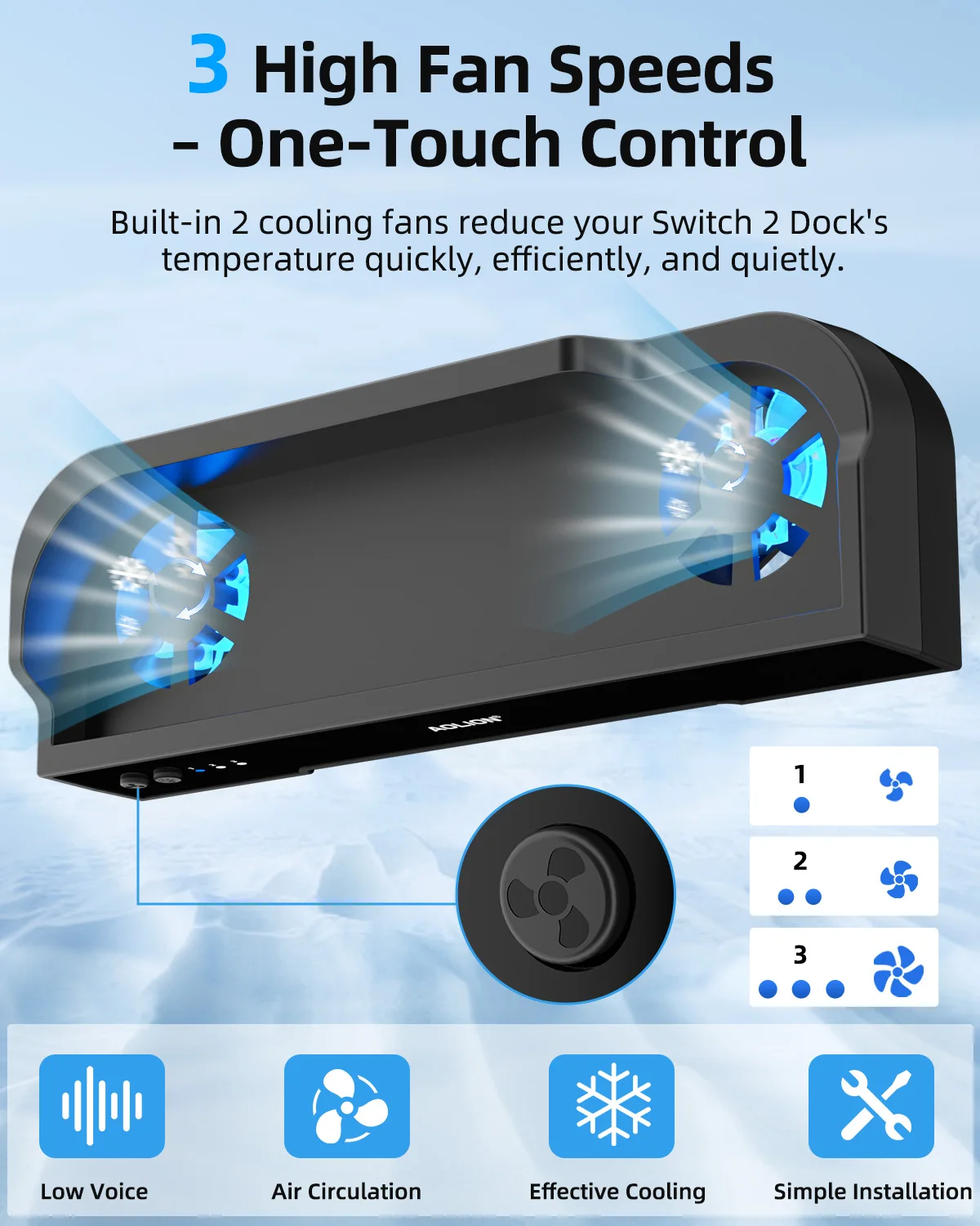 Aolion For Switch 2 Multifunction Wall-mounted Cooling Fan With NGC HUB expansion Dock Stand For NS2 Game Accessories