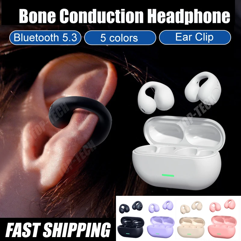 Wireless Ear Clip Bone Conduction Headphones Bluetooth 5.3 Ear Clip on Ear Earring Sports Earphones Earbud Hooks with Mic