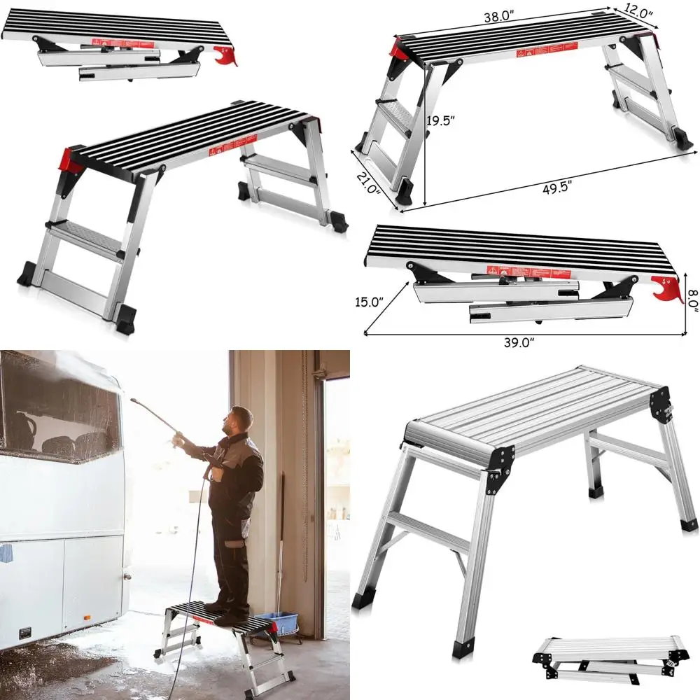 Scaletta pieghevole in alluminio con banco da lavoro portatile e piattaforma in gomma antiscivolo per lavori su cartongesso