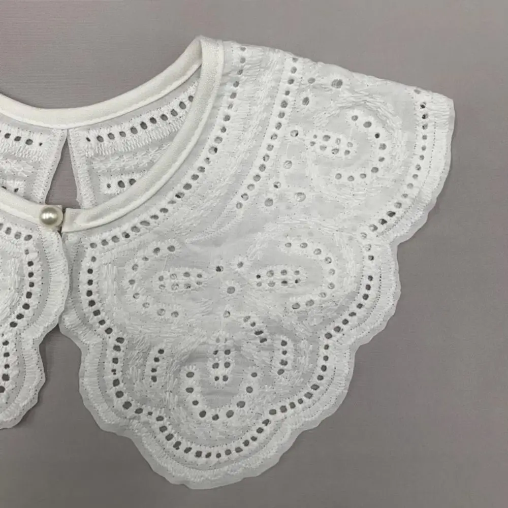 

Japanese Lapel Blouse Ruffles Fake Collar White Embroidery Lolita Collar Mesh Hollow Out Lace Shawl Student Decor
