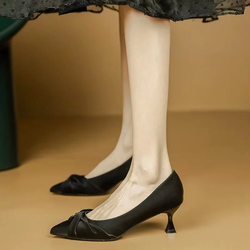 

2026 Spring/Autumn New Women's Gentle Pointed Toe High Heels - Shallow Cut Stiletto Heel Shoes, Bow Decor Elegant Shoes