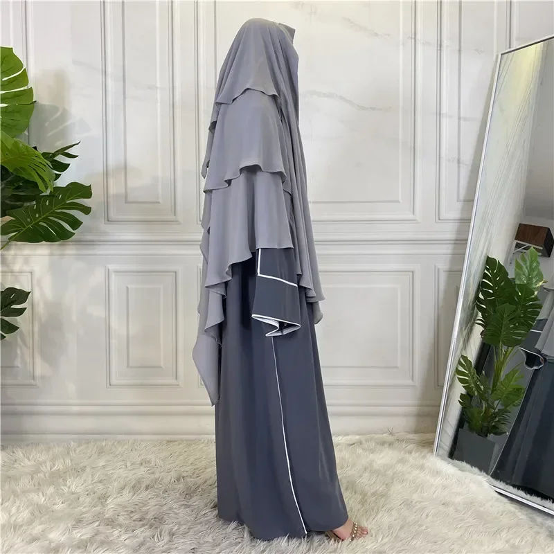 Ramadan Eid 3 Layers Chiffon Hijab Khimar Islam Abaya Turban Hijabs for Woman Solid Head Scarf Headwraps Muslim Fashion Turbans