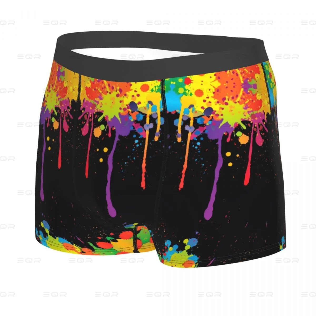 Mancha de tinta dos homens Rainbow Paint Splatter Print Boxer Briefs, óleo colorido, tinta salpicada, roupa interior altamente respirável, transporte da gota