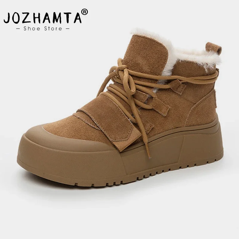 JOZHAMTA Size 35-40 Snow Boots For Women Suede Leather Plush Fur Thick Heels Shoes Winter 2025 Platform Warm Furry Ankle Boots