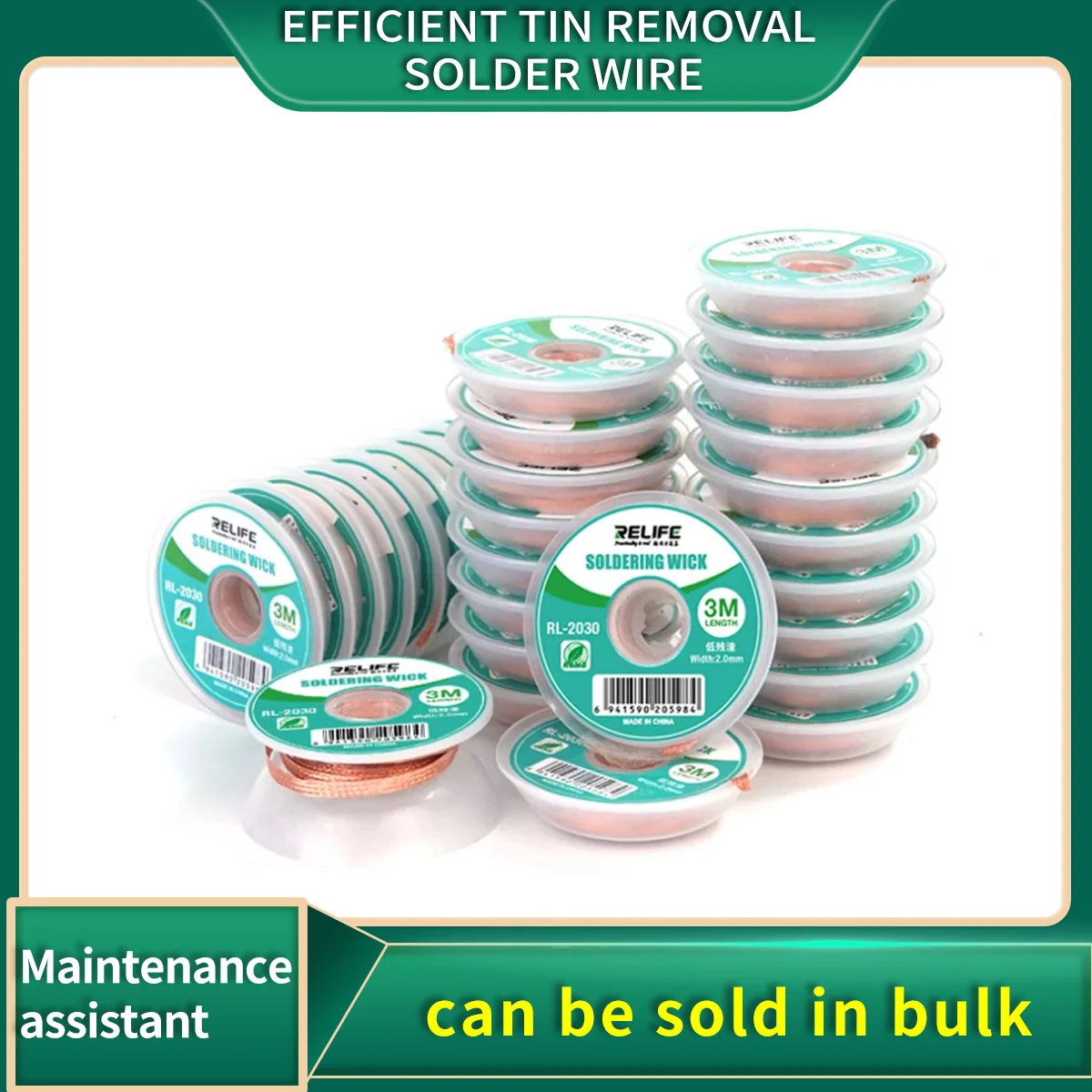 

10pcs RELIFE RL-2030 Efficient Tin Removal Solder Wire Wick Desoldering Braid 3m Welding Solder Remover Phone PCB BGA Welding