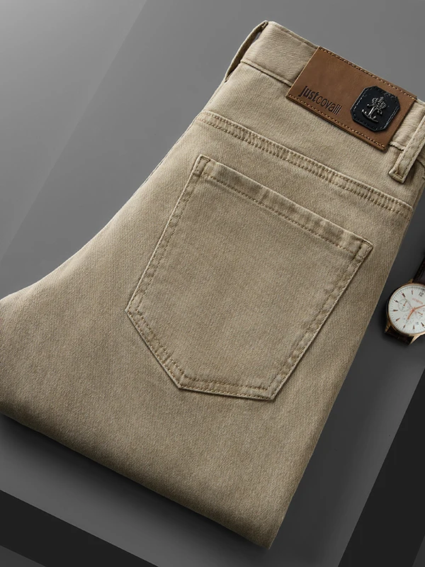 

Осенне-зимние хлопковые мужские джинсы прямого кроя, облегающие, повседневные, с высокой эластичностью, удобные, дышащие, модные, на все сезоны