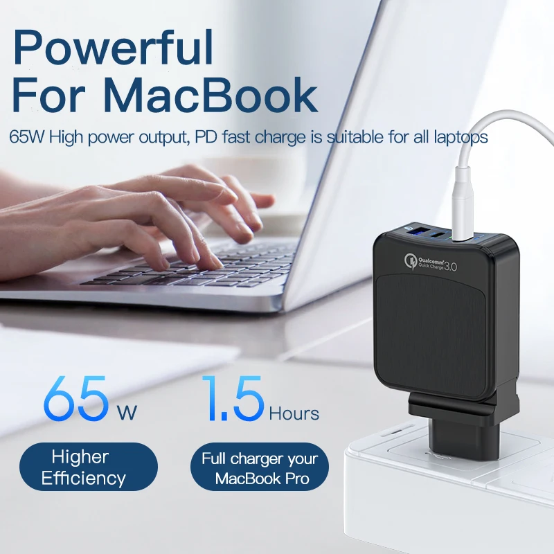 Universal travel adapter 65W with TYPE-C PD PPS USB-A QC4.0 PD USB-C Type C Fast USB Charger For iPhone 12 Pro Max Macbook