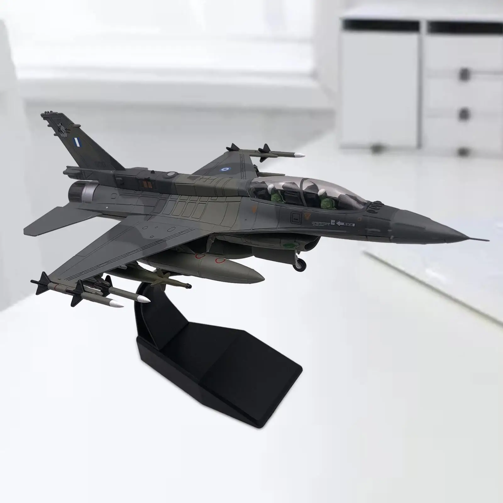 Alloy 1/72 F16 Fighter Diecast Model Ornament Collectables with Display Stand for Home Bedroom Office Cabinet Shelf