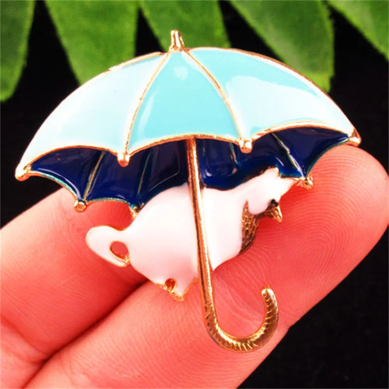 2-color Cute Cat Under Umbrella Brooches For Women Enamel Fox Animal Party Casual Brooch Pins Gifts ZY305