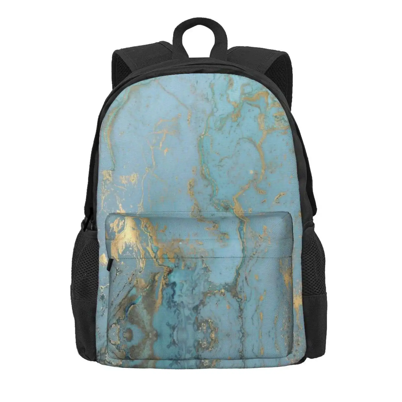 Marble Design - Gold Effect - Turquoise Blue, Teal Marbling Hot Sale Schoolbag Backpack Fashion Bags Marble Rose Gold Marbling