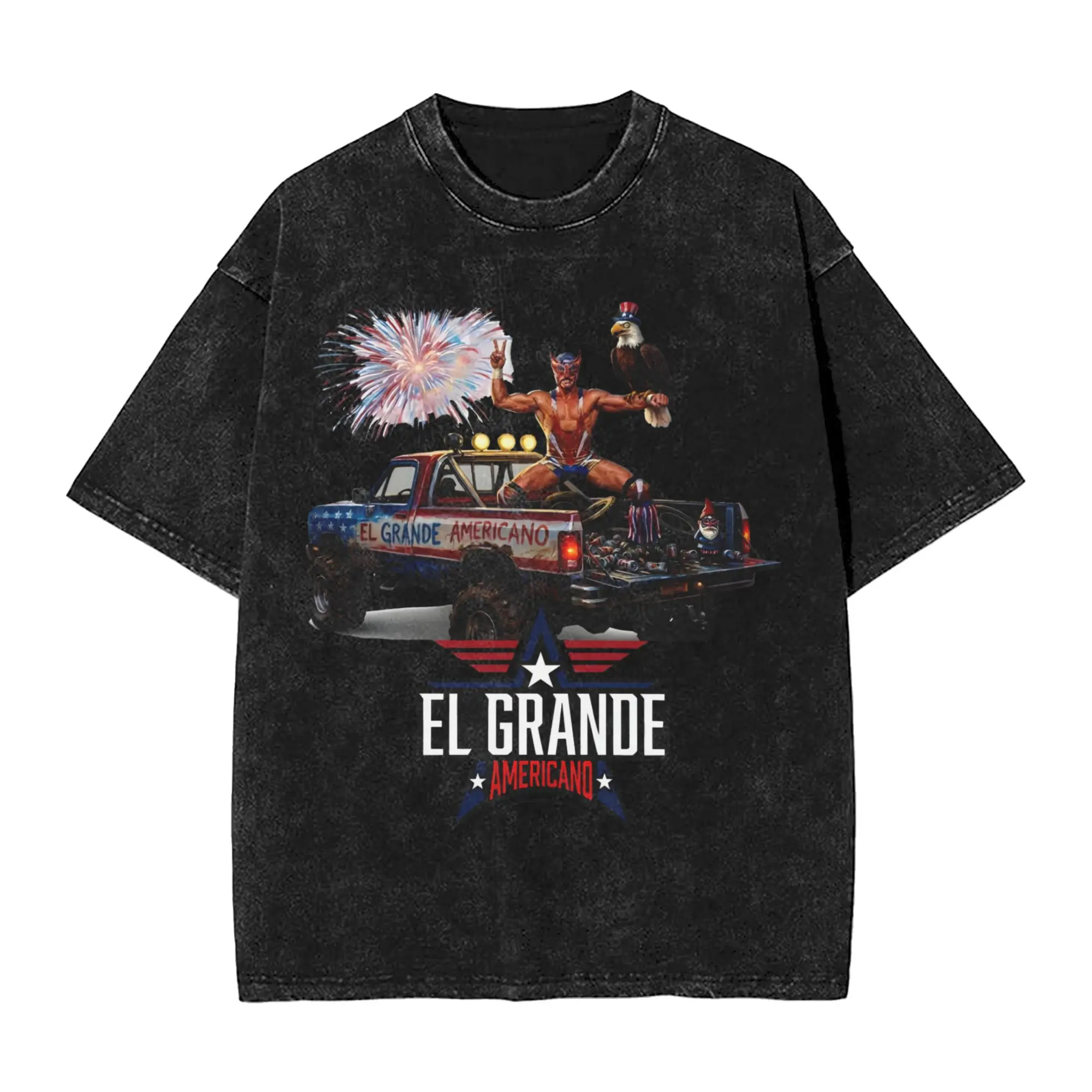 Harajuku Washed Shirt El Grande Americano Pro Wrestling  Outfit Vintage T Shirt High Street  Streetwear Short Sleeve