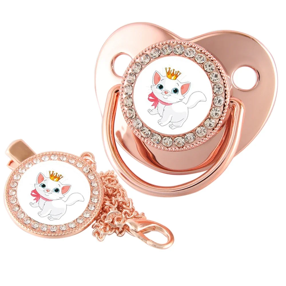 Disney Marie Cat Pacifier dengan Chain Clip BPA Free Bling Dummy Soother Chupeta 0-18 Bulan Cartoon Bling Pacifier