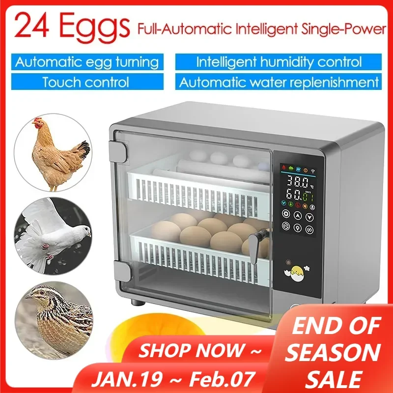 24 Eggs Incubator Fully Automatic Turning Hatching Brooder Farm Bird Quail Chicken Poultry Farm Hatcher Turner Incubation Tool