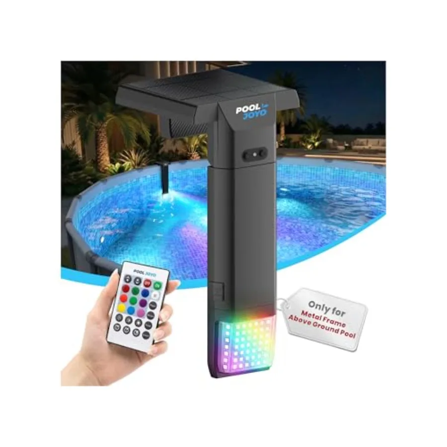 

Solar Pool Lights Only for Metal Frame Above Ground Pools, 1.713.9 Top Rails, Remote Control, Brighter 3-Sided 180 Underwater G
