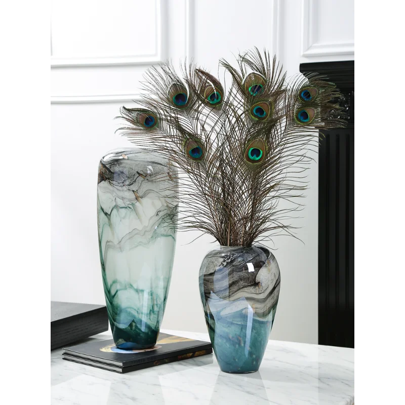 

Art ink painting glazed vase TV cabinet ornament modern entrance dining table decoration living room flower utensils peacock fea