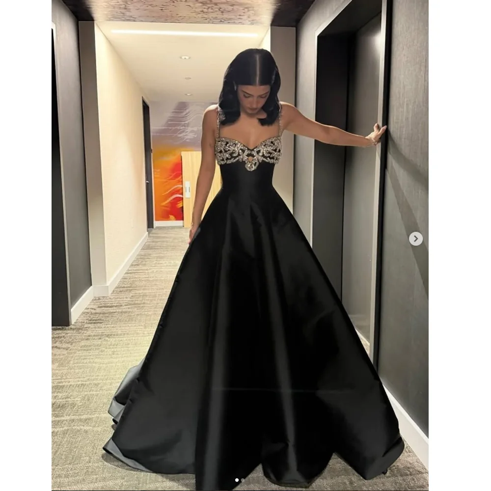 

Trendy Spaghetti Straps Evening Dress Rhinestones A-line Kuwait Saudi Arabric Party Gown Vestidos De Noche Customized