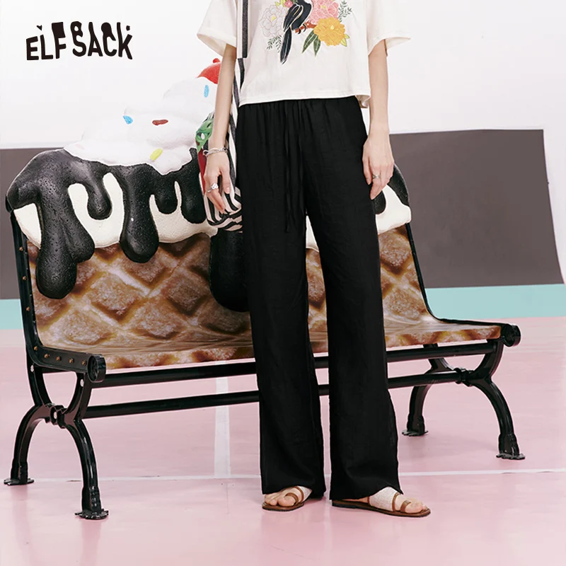 ELFSACK 2024 summer new arrival Savage style split drape straight Yamamoto pants loose casual thin pants for women