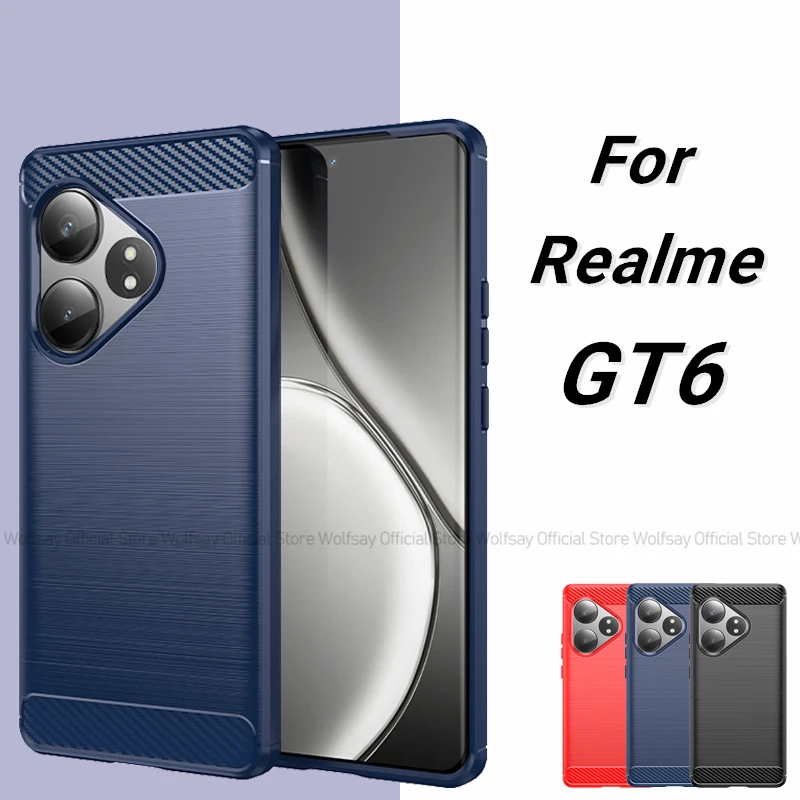 For Realme GT 6 Case Realme GT 6 5G Cover Shockproof Silicone Luxury Brushed TPU Protector Phone Back Cover For Realme GT 6