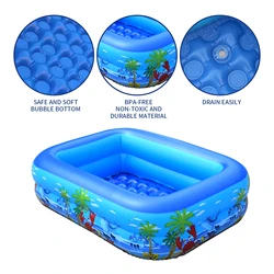 120cm~150cm Inflatable Ball Pit Pool for Kids, Toddlers, Blow Up PVC Swimming Pool for Indoor Outdoor Water Party Backyard, Blue