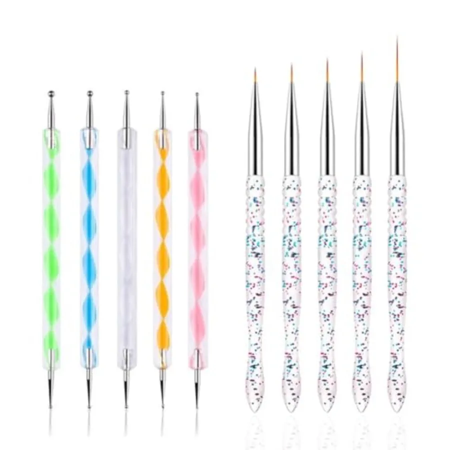 

Nail Dotting Tools 10 Pcs Kit 5 Pcs Doubleend Nail Dotting tools and 5 Pcs Nail Art Liner Brushes Nail Art Design Tools