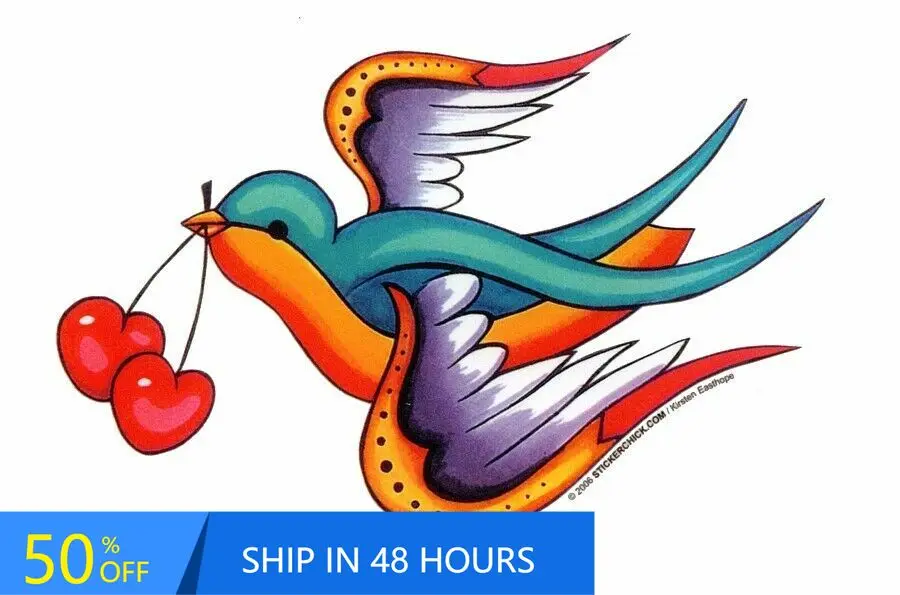 

CHERRY SWALLOW Tattoo ROCKABILLY Aesthetic Bumper Truck Walls Camper Van Waterproof Vinyl Decal Gift Cute Trendy Retro Unique