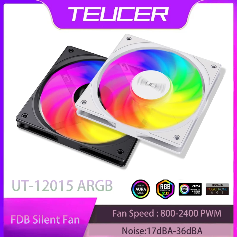 TEUCER UT12015 1PCS ARGB 120MM FAN thin model silent FDB bearings are suitable for chassis CPU heat dissipation