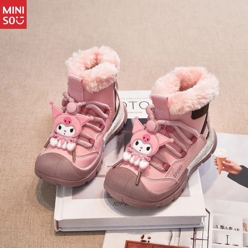 

Miniso 2024, зимние сапоги для девочек, новые зимние детские теплые модные ботинки Kuromi из плотного хлопка на флисовой подкладке для мальчиков