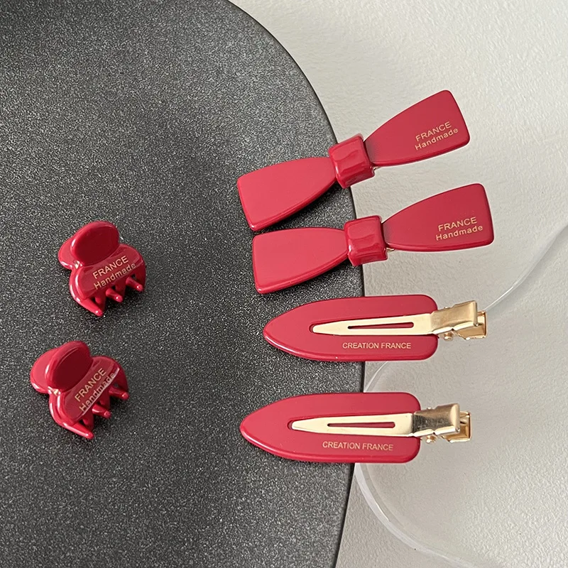 Korean version of the new small gold standard cute small retro wine red mini bangs small hair catch duckbill clip edge clip