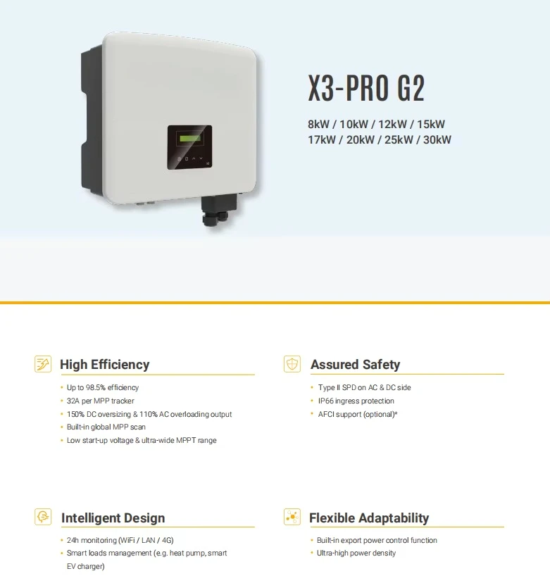 Solar Inverter SolaX X3-PRO G2 17kW 20kW 25kW 30kW 1100V IP66 High Efficiency 3  Three Phase Solar Hybrid Inverter