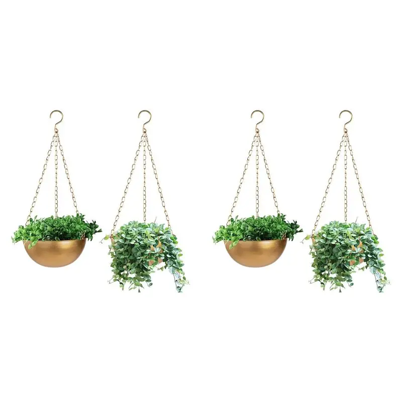 AT02-4X Large Gold Hanging Planter With Drainage, Semi-Circle Hanging Plant Holder For Indoor Plants