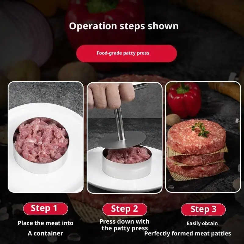 Burger Patty Maker BPA Free Stainless Steel Non-Stick Meat Press for Home Kitchen Grilling Party Hamburger Making