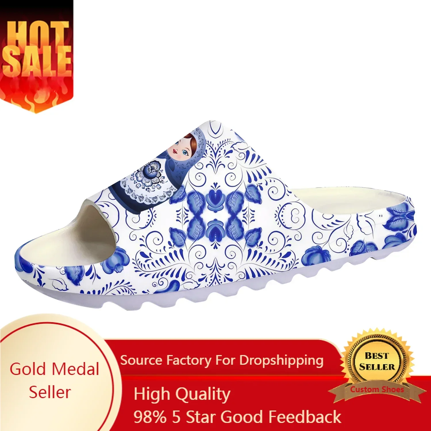 

Matryoshka Doll Russia Memory Foam Soft Sole Sllipers Home Clogs Step on Shoe Mens Womens Teenager Custom on Shit Beach Sandals