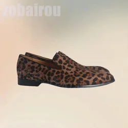 Brown Leopard Print Pointed Toe Suede Loafers Fashion Slip On Men Shoes Luxurious Handmade Party Banquet Dating Men Casual Shoes