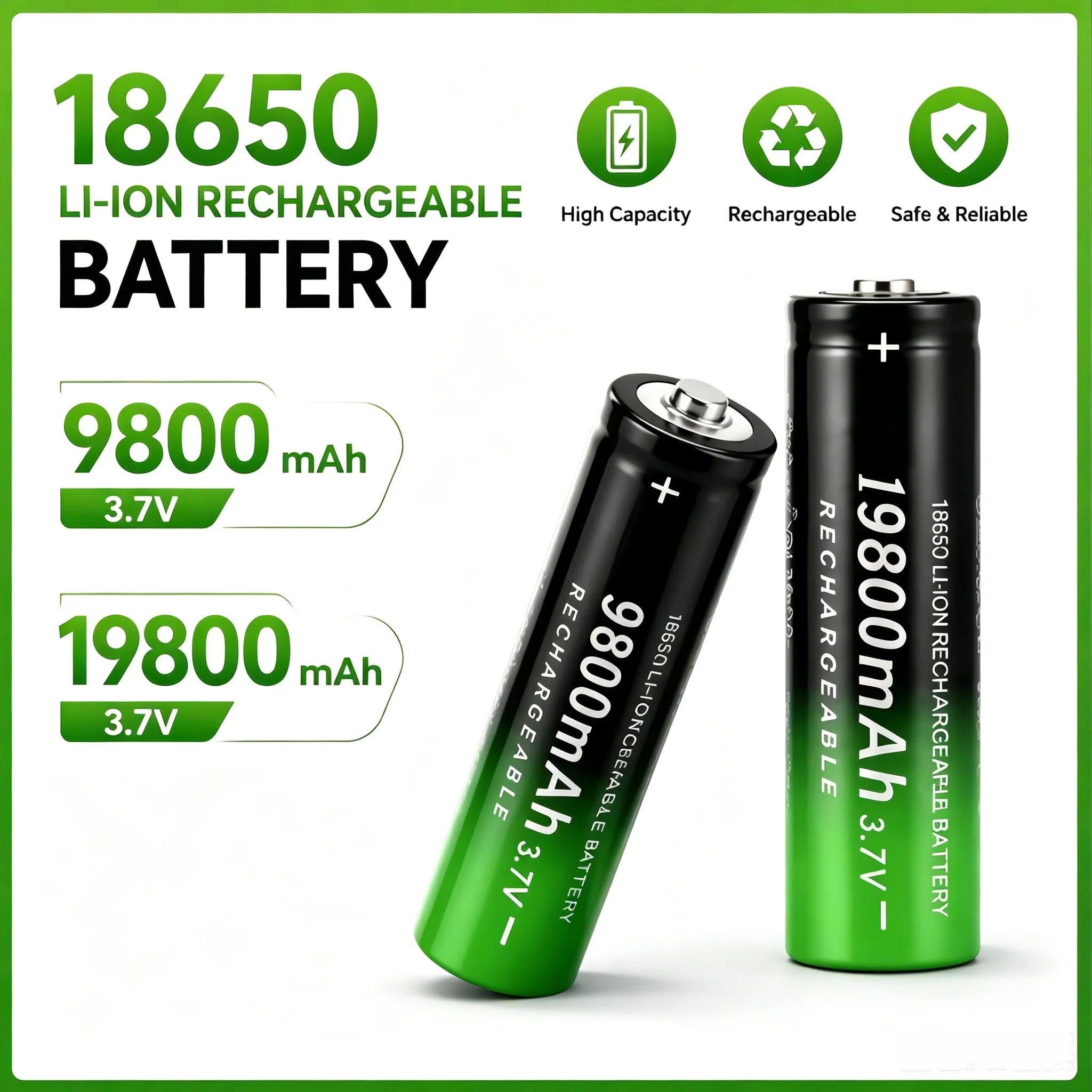 3,7V 18650 Lithium-Batterie Große Kapazität 9800mAh 19800mAh Wiederaufladbare Li-Ionen-Zelle für Taschenlampe Powerbank DIY-Batteriepack