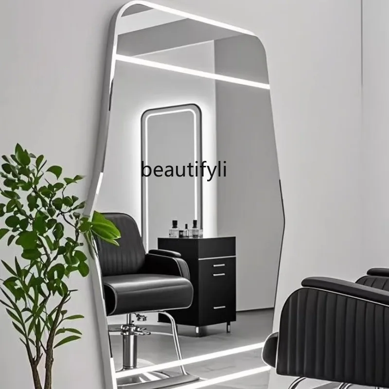 Barber shop hair salon perm and dyeing special wall-mounted hairdressing mirror table floor with smart light mirror led