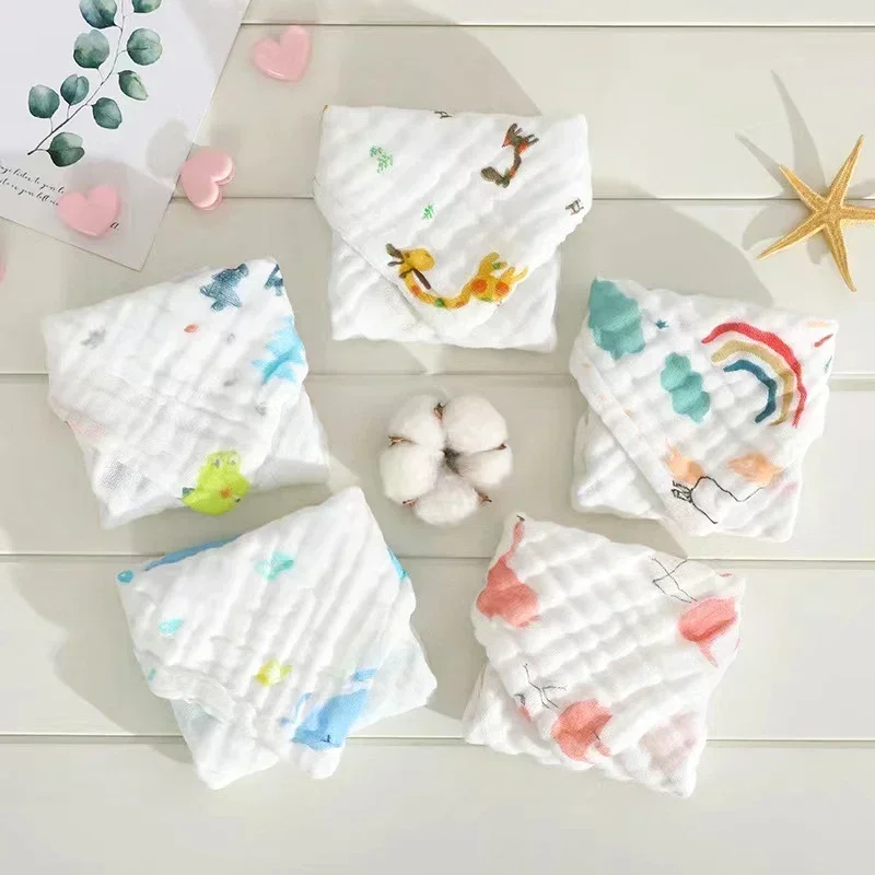 1pcs/5pcs Baby Towels 6 Layers Cotton Muslin Soft Infant Hand Towel 25*25CM Handkerchief Bathing Washcloth Newborn Baby Items