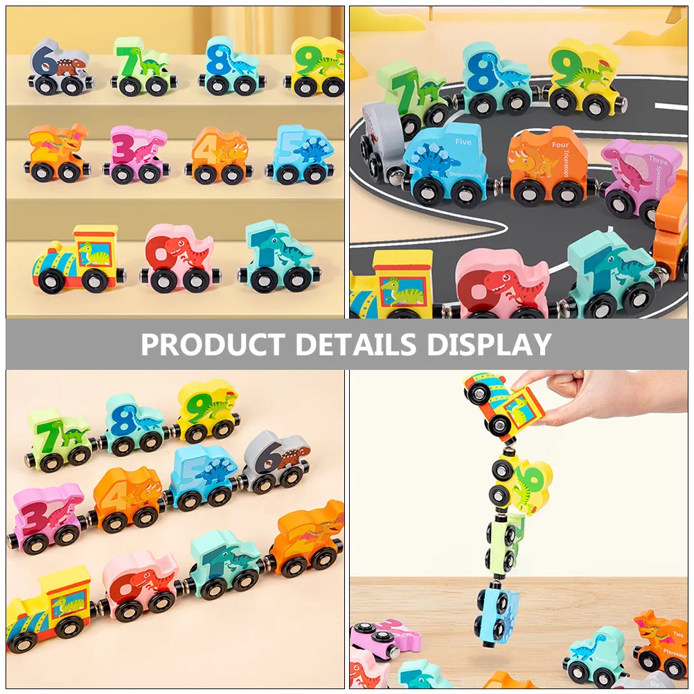 

1Set Dinosaur Wooden Train Educational Number Set Toddler Interactive Learning Plaything Round Edges Cartoon Animals Early